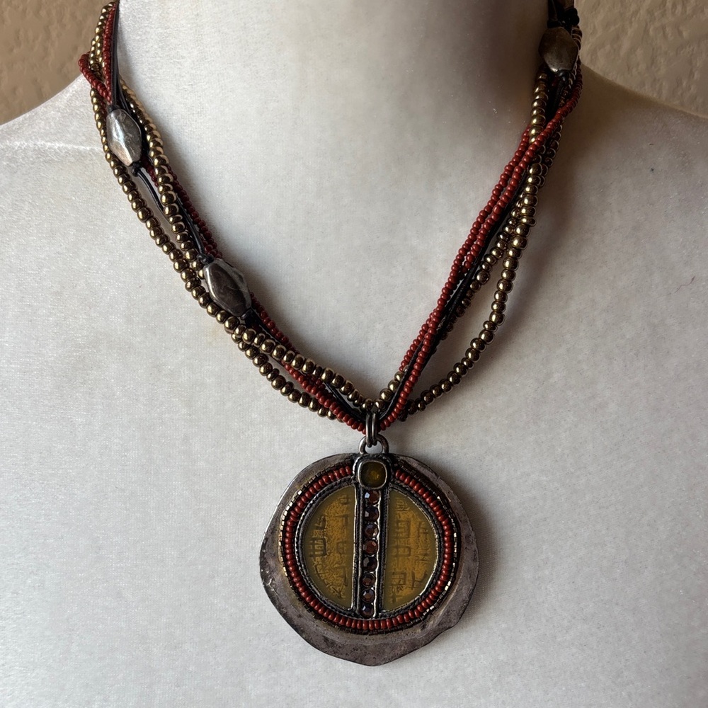 Chico's Rust and Gold/Pewter Multi-Strand Pendant Necklace - Picture 5 of 6